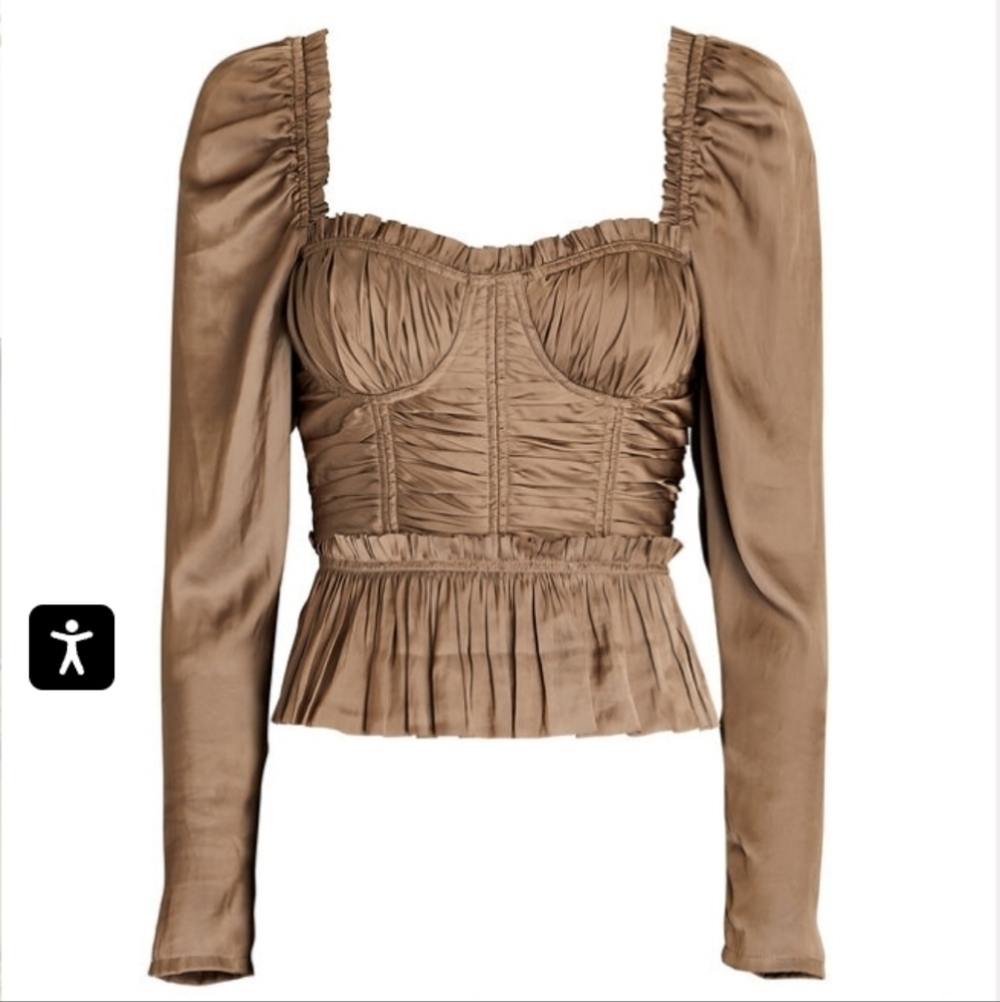 Ulla Johnson Mia Ruched Peplum Satin Blouse